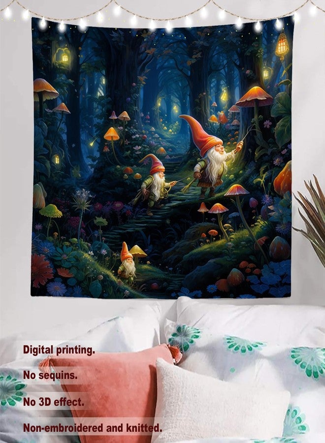 Batmerry Gnomes Vibrant Tapestry, Gnomes Elves Forest Dreams Nature Wall Art Hanging Decoration Polyester Fiber White Ruffled Around for Dorm Room Bedroom Living Room, 39.1x59.1 inches - Image 2